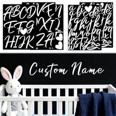 Imagem de Decalque de parede com nome personalizado adesivo de parede para berçário decoração de parede decalques de fundo personalizados DIY alfabeto ABC letra de vinil para quarto de bebê infantil adesivo de
