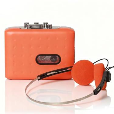 Imagem de Conversor de cassete para digital, leitor de fita cassete laranja, microfone e alto-falante embutidos, cassete USB para conversor de MP3 com conector de 3,5 mm, gravação reversa para fita