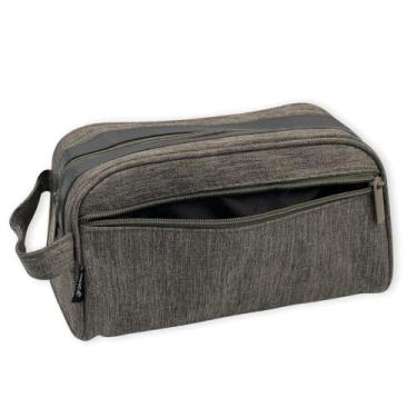 Imagem de Necessaire Masculina 2 Divisórias, Poliéster, Bege, 23cm x 13cm, 140g, com Bolso Interno e Externo