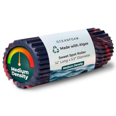 Imagem de Oceanfoam Rolo de espuma de exercício médio Sweet Spot 35,5 cm x 14 cm – Rolo de espuma de densidade média para fisioterapia, massagem profunda dos tecidos, ioga, pilates, textura ondulada (azul