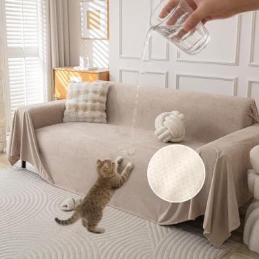 Imagem de KaviKon Capa de sofá para 3 almofadas, à prova d'água, antiderrapante, para cães, laváveis, gatos, arranhões, capas de assento de amor, em forma de L, macias para animais de estimação (180 x 340 cm