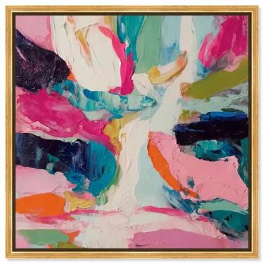 Imagem de Decoração de parede rosa com impressão em tela Swirl of Colors II da Art Remedy, moldura dourada, 61 x 61 cm