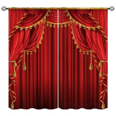 Imagem de Cortina de teatro vermelho, filme retrô, apresentação, palco, festa, tapete vermelho, tratamento de janela, cortinas com isolamento térmico, 2 conjuntos de painéis para quarto, sala de estar, cinema