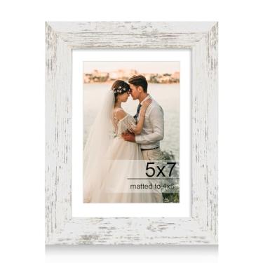 Imagem de iRahmen Porta-retrato 12 x 18 cm com vidro temperado HD, exiba imagens 10 x 6 com tapete ou 12 x 17 sem tapete, molduras de madeira para mesa e parede (branco rústico, 1 pacote)