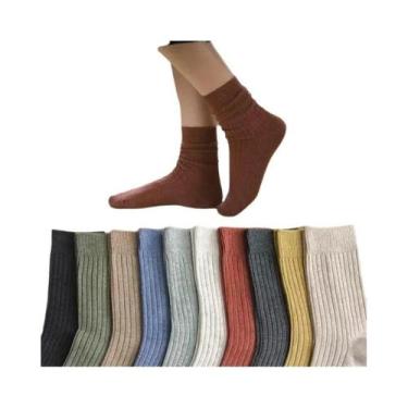 Imagem de Meias De Algodão Femininas De Cano Médio Em Cores Sólidas, 5-20 Pares,