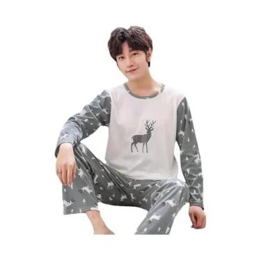 Imagem de Conjunto De Pijamas Masculinos De Manga Longa Listrado Com Estampa De 