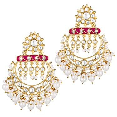Imagem de Aheli Ethnic Wear Faux Kundan Brincos pendentes esmaltados cravejados com borlas de contas, joias tradicionais da moda para mulheres indianas e meninas