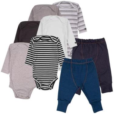 Imagem de Body infantil kit manga longa e calça jeans bebe minimalista 8 peças -