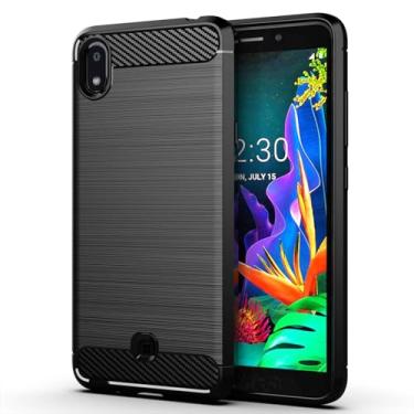 Imagem de Capa para LG K20 2019 Capa,Material de fibra de carbono,Macio antiderrapante,anti-óleo,Proteção total de capa de telefone compatível com LG K20 2019-Black