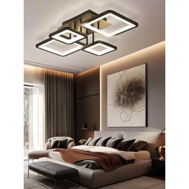 Imagem de Luminária de teto LED preta com design criativo de moldura quadrada, moderna e regulável com controle remoto, ideal para sala de estar, quarto, corredor e sala de jantar (4 lâmpadas).