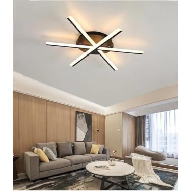 Imagem de Luminária de teto moderna com controle remoto, LED, para sala de estar, quarto, com temperatura de cor ajustável e iluminação quente, ideal para sala de jantar e cozinha (preta, 3 lâmpadas).