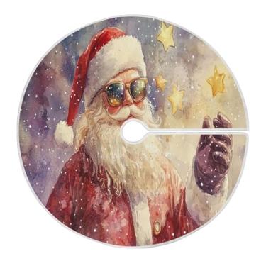 Imagem de Blueangle Saia de árvore de Natal com estrelas de Papai Noel de 90 cm, saia de poliéster macio para decoração de árvore de Natal (591)