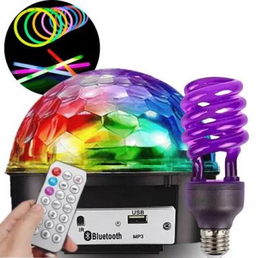 Imagem de Kit Globo Colorido Bluetooth Led Rgb Usb Mp3 e Lâmpada NEON - Luatek, 