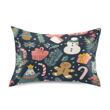 Imagem de Blueangle Fronha de cetim de biscoito de gengibre para cabelo e pele, fronha de seda, tamanho padrão (51 x 66 cm) - Capas de almofada de cetim com fecho de envelope (135)