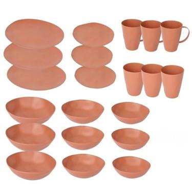 Imagem de Conjunto de 16 Peças Reutilizáveis – 8 Pratos + 4 Bowls + 4 Copos, Louça de Mesa Ideal para Refeições Domésticas e Família (KIT21-vermelho)