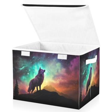 Imagem de Blueangle Cestos de armazenamento Dreamscapes Wolf com tampas, 42 x 32 x 30 cm, grande cesta organizadora dobrável para decoração de casa e escritório (74)
