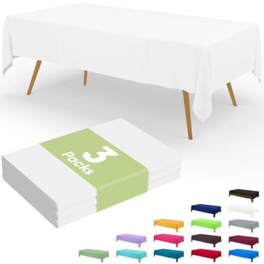 Imagem de Smiry Toalha de mesa descartável, pacote com 3, toalha de mesa redonda impermeável de 213 cm, capas de mesa redondas decorativas para festa, aniversário, piquenique, branca
