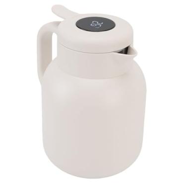 Imagem de Jiawu Bule Isolado de Aço Inoxidável, Pote de Retenção Quente e Frio para Bebidas de Leite e café Com Infusor de Malha Fina para Uso Em Escritório Doméstico (Branco)