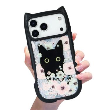 Imagem de xoniery Capa floral fofa compatível com iPhone 17 Pro Max [gato 3D flores coloridas] [proteção à prova de choque para idosos] para iPhone 17 Pro Max, capa transparente para mulheres e meninas - preta