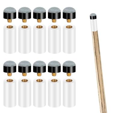 Imagem de Trinkrittey Kit de substituição de 10 conjuntos de pontas de bilhar com virolas brancas para taco de sinuca, pontas azuis rosqueadas de 12 mm