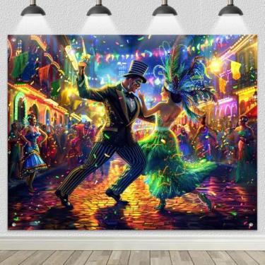 Imagem de BlissYard 2,4 x 1,8 m Carnaval baile de máscaras cenário vibrante noite rua celebração com dançarinos mascarados luzes coloridas e festival de confetes festa foto cabine de fundo
