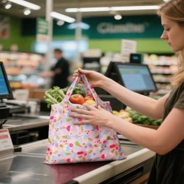 Imagem de Sacola de compras de mercearia reutilizável, bolsa de mão lavável dobrável, capacidade de peso de 15 kg