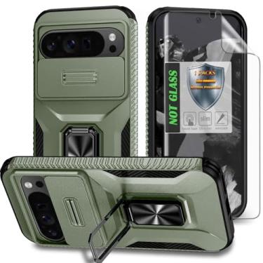 Imagem de Capa para Pixel 9 Pro XL, com capa de lente de câmera deslizante, protetor de tela HD, suporte de anel giratório de 360°, capa protetora à prova de choque de grau militar AYMECL para Google Pixel 9