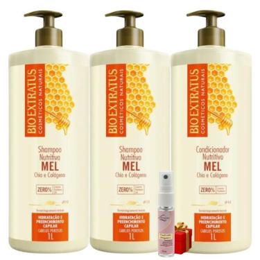 Imagem de Kit 2 Shampoo 1 Condicionador Mel Nutritivo 1 L Bio Extratus + Present