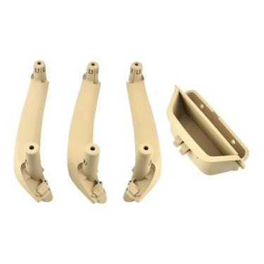 Imagem de Compatível com bmw f25 f26 x3 x4 2011-2017 preto bege cor de fibra de carbono porta lateral esquerda interior alça puxar guarnição(RHD-4Pcs-Beige)