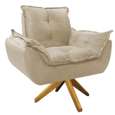 Imagem de Poltrona Opala Base Giratória de Madeira Suede Bege - Doce Sonho Móvei