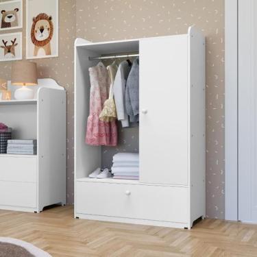 Imagem de Guarda roupa Infantil Porta Gaveta Cabideiro Madeira Branco Roupeiro S