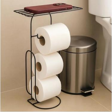 Imagem de Suporte de Papel Higiênico Aramado com Porta Celular 3 Rolos Preto - 1