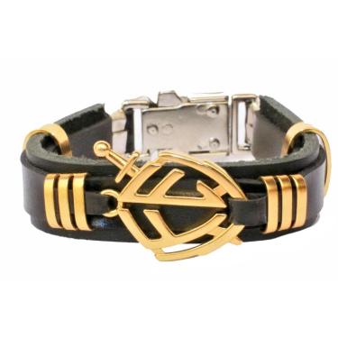 Imagem de Pulseira De Couro Escudo Da Fé Verniz Gospel Regulável