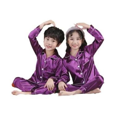 Imagem de Camisola De Cetim De Manga Longa Para Meninas, Roupa De Dormir Infanti