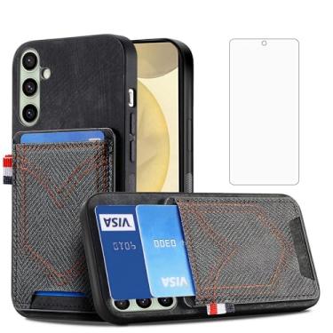 Imagem de Asuwish Capa de celular para Samsung Galaxy S24 FE 5G capa magnética com protetor de tela de vidro temperado e acessórios para cartão de crédito de couro PU jeans S 24 EF AI S24FE 24S 24FE feminino