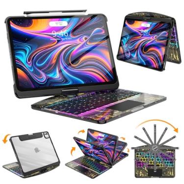 Imagem de SIBEITU Capa com teclado sem fio para iPad Pro de 13 polegadas (M5 2025/M4 2024), capa protetora transparente com trackpad multitoque e suporte para lápis, suporte rotativo de 360°, luz de fundo de 7