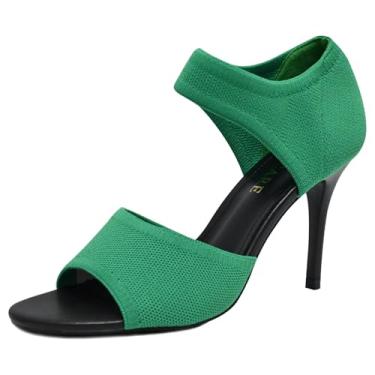 Imagem de SICARE Sandálias femininas de salto agulha sexy de 7,6 cm com bico aberto, salto alto, elástico, sem fecho, sapatos confortáveis para formatura, festa e trabalho, Verde/punho curto de 9,4 cm, 36