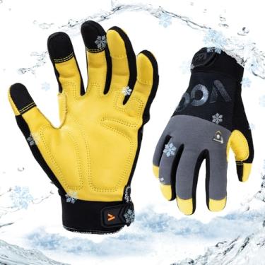 Imagem de Vgo... Luvas masculinas de trabalho de inverno, forro impermeável, redução de vibração, compatível com tela sensível ao toque, para mecânica, construção, bricolage (CA7723FW, preto + cinza, P)