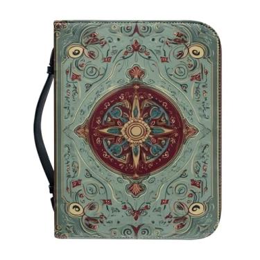 Imagem de QOPECUOY Capa Bíblica Feminina com Flor Mandala Vintage Azul Retrô Impressão Bíblia Bolsa para Mulheres Homens Tamanho Grande Couro Livro da Bíblia Sacola Tote com Alça Diário Bolsas Cristãs Bolsas G