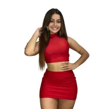 Imagem de Conjunto Cropped Regata Gola alta mais saia - 4Gmodas, Vermelho