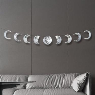Imagem de Cheerland Decoração de parede prata lua pendurada 9 fases lua banner decorações de festa estética astrologia lunar cartolina recortada para grunge boho quarto chá de bebê berçário quarto decoração de