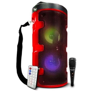 Imagem de Caixa Som Amplificada Portátil Bluetooth Microfone Vermelha Vermelho