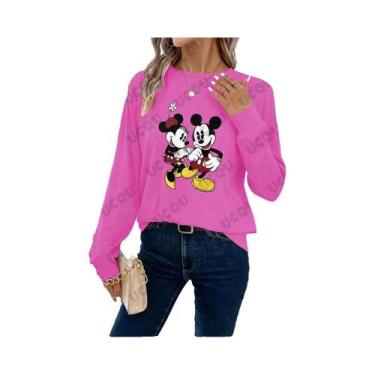 Imagem de Camiseta Feminina Oversized De Manga Longa Com Estampa Fofa Do Mickey 