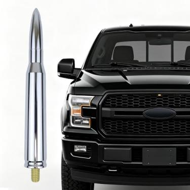 Imagem de Antena Bullet cromada 50 Cal para carro caminhonete adequada para Ford F150 F250 F350 RAM 1500 2500 GMC Denali Chevy Pick-up compatível com antena de substituição curta maioria