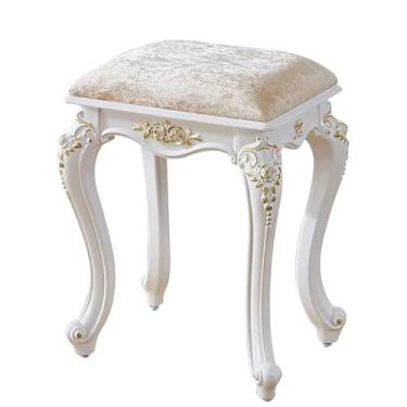 Imagem de Banqueta vintage, banquinho de maquiagem retangular, assento de banco otomano estilo vitoriano, linda cadeira de banheiro com altura de 43 cm, perfeito para decoração de casa e uso de maquiagem.