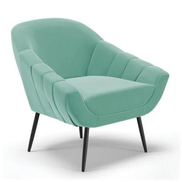 Imagem de Poltrona Giovana Suede Azul Turquesa Pés Palito de Ferro - D'Rossi - D