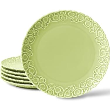 Imagem de Conjunto de pratos de sobremesa para batimento cardíaco Homemen, 20 cm, prato de salada para cozinha, lanche, sorvete, jantar de waffles, seguro para micro-ondas e lava-louças, presente (verde brilho