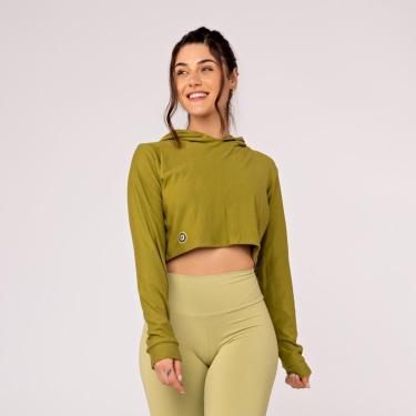 Imagem de Cropped Feminino Curto de Moletinho com Capuz e Manga Longa-Feminino