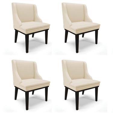 Imagem de Kit 4 Cadeiras Estofadas Sala De Jantar Base Fixa De Madeira Preto Lia Sintético Bege - Ibiza