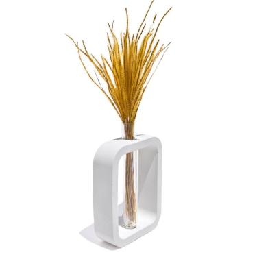 Imagem de Vaso Decorativo Solitário Retangular 16,5cm Artesanal Em Cimento Branco